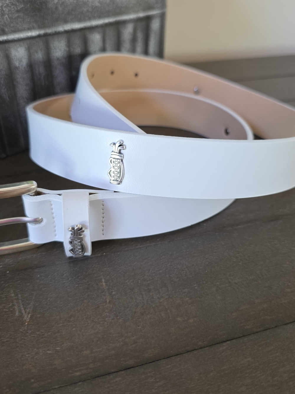 Glenayr Golf White Leather Golf Belt Bag Conchos Made In Canada Size M New - Picture 7 of 14